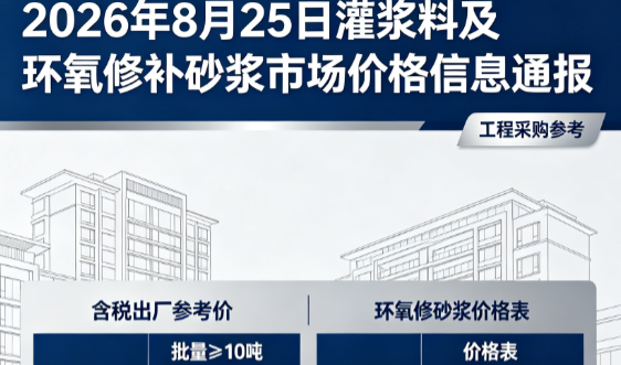 铁东2026年8月25日灌浆料及环氧修补砂浆市场价格信息通报